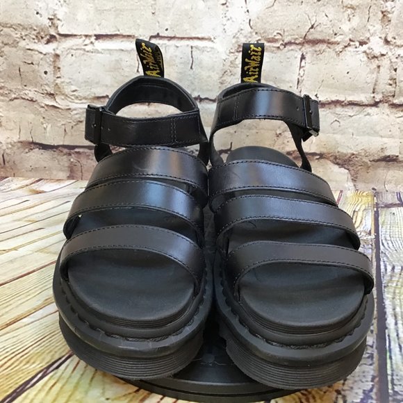 Dr. Doc Martens Women's Blaire Black Leather Adjustable Ankle Strap Sandals 9 - Picture 2 of 7